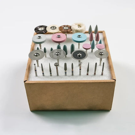 35Pcs/Set Dental Lab Polishing HP Kit Ceramic Porcelain Grinding Dentist Tool Diamond Burs Brush Material