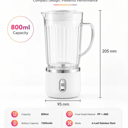 800ml Big Cup Electric Juicer Blender One-Button Operation USB Charging Portable Ice Fruit Smoothie Maker