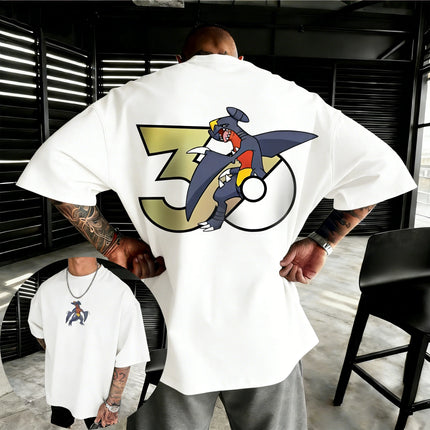 Pokemon  30th Anniversary Garchomp Printed T-shirt Summer Men's and Women's Loose Casual Hip Hop Trendy Short Sleeve Top