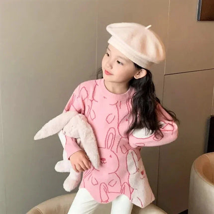 Kids Cute Rabbit Knit Sweaters for Girls Irregular O Neck Christmas Pullover Sweater Coat Toddler Baby Long Sleeve Sweaters 6 8