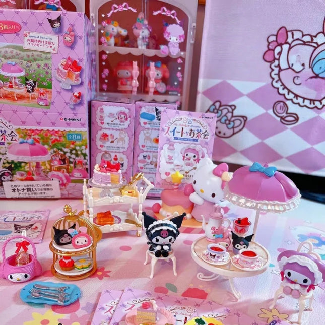 Original Re-Ment Sanrio Miniature Scene Kuromi Melody Afternoon Tea Party Dessert Blind Box   Anime Character Toys Decoration