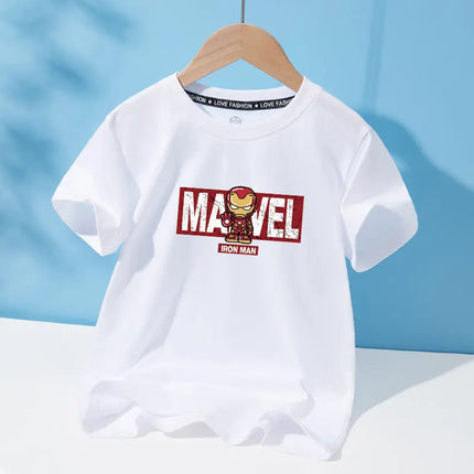 2026 Iron Man Pure Cotton Short Sleeved T-shirt Round Neck Marvel Pure Cotton Children's Clothing Handsome Parent-child Outfit