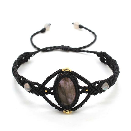 Handmade Braided Macrame Labradorite Crystal Stone Bracelets For Women Girl Natural Spectrolie Weave Adjustable Bracelet Jewelry