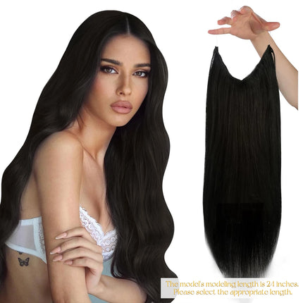 VeSunny Fish Line Human Hair Extension Wire Natural Hair One Piece Invisible Wire Hair Weft with 2 Clips Blonde Soft Remy Hair