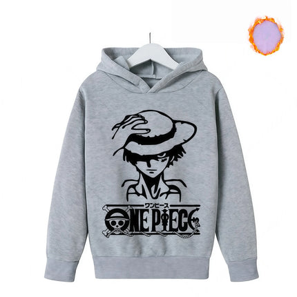 One Piece Fleece Clothing Kids Cute Cartoon Thick Hoodie Luffy Anime Hoodies Fashion Clothes Sweatshirt Boys Girls Outfits Gifts