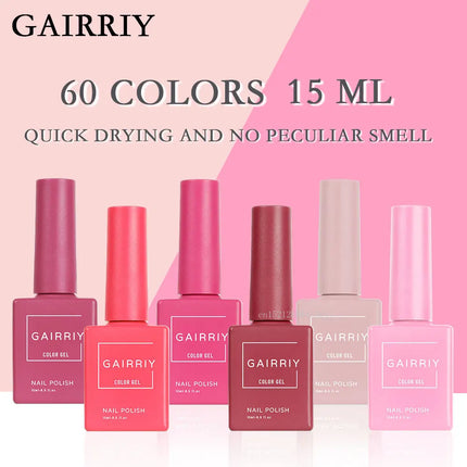 Gairriy 15ml Gel Nail Polish 60 Colors Glitter Soak Off UV LED Semi-Permanent Varnish Nail Art Salon Nail Polish Free Shipping