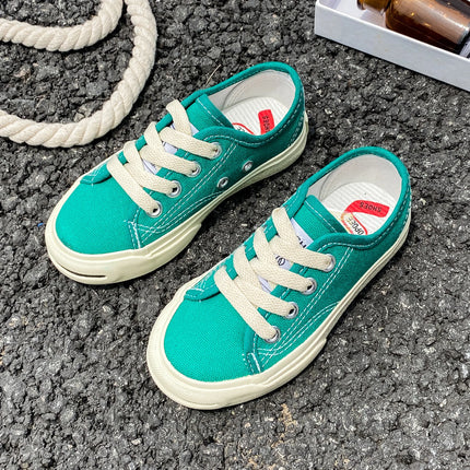 8037 Low cut solid color lace-up children's canvas shoes breathable boys and girls board shoes cloth shoes comfortable