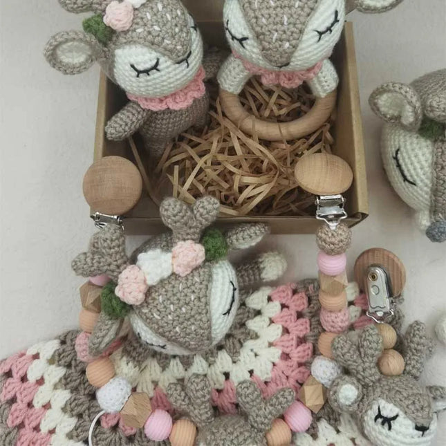 Newborn Mobile Gym Educational Ring Teething Toy Baby Cotton Baby Wooden Ring Rattle Crochet Wool Toy Customize Pacifier Chain