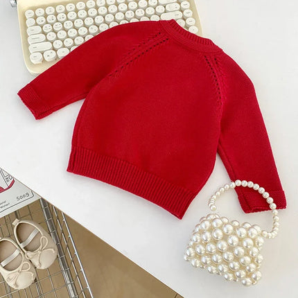 Spring Autumn Baby Girls Cardigans Red Coat Baby Sweater Toddler Knit Cardigans Newborn Knitwear Long-sleeve Baby Girl Clothes