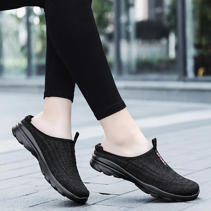 Women's Ultra Light Oversized Running Shoes, Fashionable Fly Woven Breathable Mules Sports Sneakers Plus Size 35-42