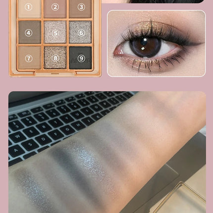 9 Colors Dark Punk Smoked Eyeshadow Palette Blue Black Pearl Matte Eye Shadow Makeup Palette Brightening Shimmer Lying Silkworm