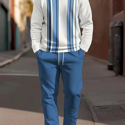 Autumn Casual Men's Long-Sleeve Set Trendy Gradient Print Outdoor Crew Neck Long-Sleeve Top & Casual Pants Two-Piece Set