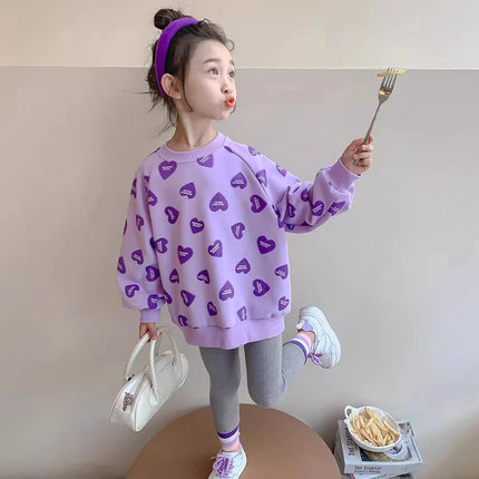 Girls Long Sleeved Sweatshirt Spring Girl Fashion Pullover 3-10 Years Old Children Love Printed Top Kid Casual Sportswear