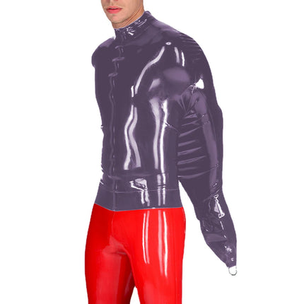 Exotic Mens BDSM Shiny PVC Leather Armbinder Restraint Tops Sexy Club Straitjacket Full Sleeve One Arm Bondage T-Shirts Cosplay