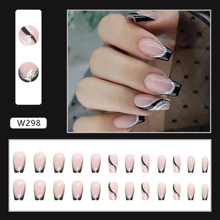 Fresh Flower 24 Pcs Press on Nails Pink Nail polish Glossy Artificial Finger Manicure Reusable False Nails for Women