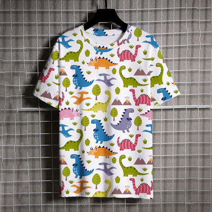Summer dinosaur cool 3D printed round neck T-shirt