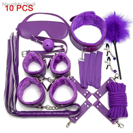 Bondage Kit For Adult Couples Cosplay Handcuffs Hemp Rope Mask Party Role Play Accessory Set