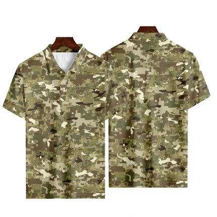 Camouflage Polo Shirt For Men Summer 3D Print Leaves Flower Short Sleeve Golf Polo Shirts Oversized Street Tops T Shirt