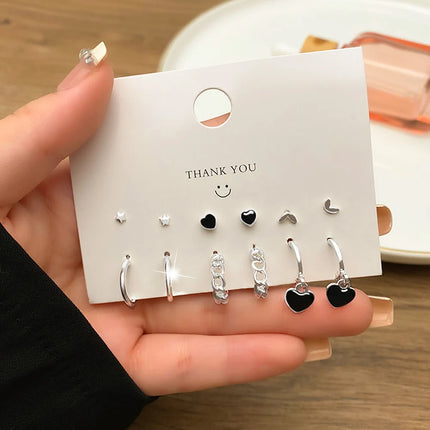 6pcs Set Korea Trend Oil-dripping Heart-shaped Butterfly Imitation Pearl Hoop Earrings Stud Earrings for Women Cute Jewelry Sets