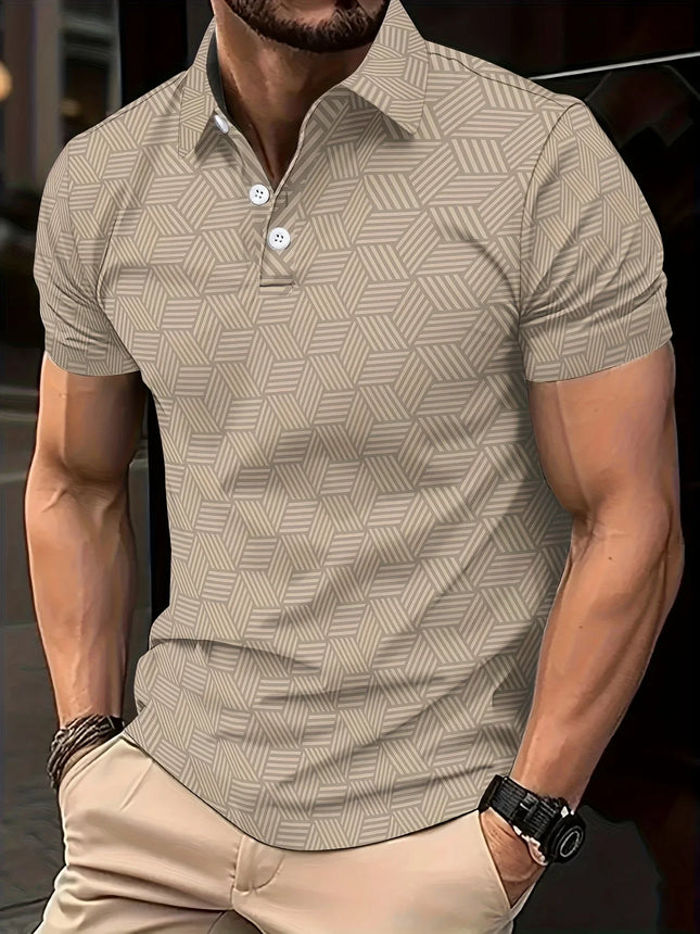 Men's summer polo shirt, black and white, polka dots, short sleeve, collar, casual, top, men's outdoor street polo shirt