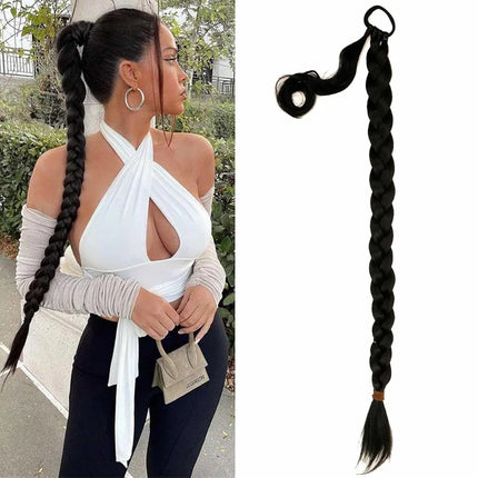 30inch Synthetic Long Braided Ponytail Hair DIY Straight Wrap Around Hair Ponytail Extension Natural Soft Hairpiece for Women