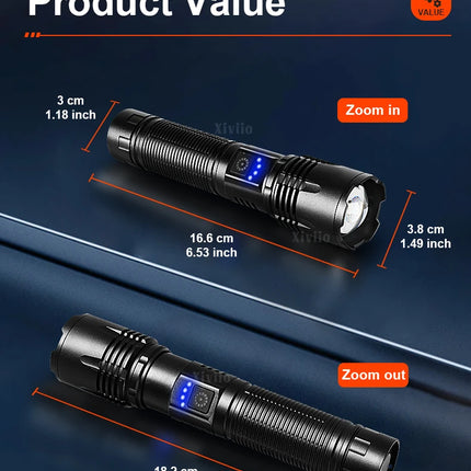 1000000LM Ultra Powerful Handheld Flashlight High Power Rechargeable Torch Long range 3000M Flash Lights Outdoor Camping Lantern