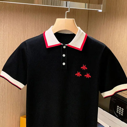 Summer Men Knitted Polo Shirts Short Sleeve Bees Embroidered Turn-down Collar T-shirts Tops Men Luxury High Standard Clothing