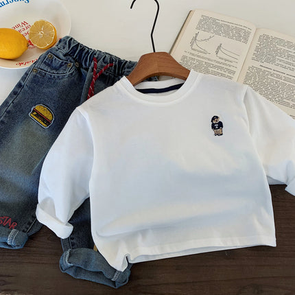 Children's T-shirt Spring Boys and Girls Striped Bear Base Shirt Baby Versatile Long Sleeve T Trendy