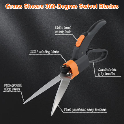 Grass Shears Hedge Shears Grass Cutter 360-Degree Swivel Blade Plant Cutting Scissors Stainless Steel Gardening Shears Plant