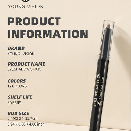 YOUNG VISION 12 Color Eyeshadow Stick Waterproof  Pearl Shimmer cream formula easy to color fine and smooth Woman makeup
