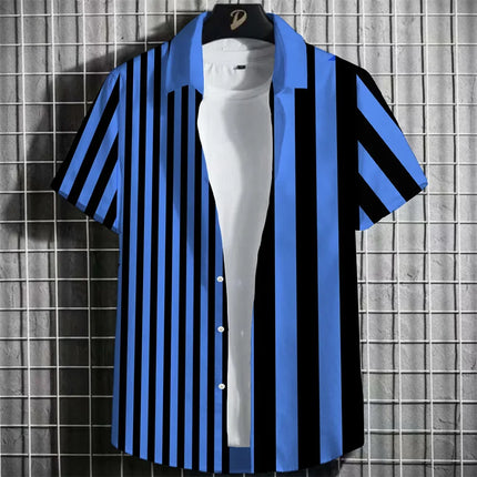 Stripe Men's Shirt Flower 3D Print Shirt Casual Short-sleeved Tops Beach Party Shirts Man Hawaiian Shirt Male Clothes Loose