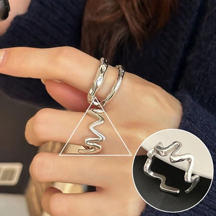 925 Sterling Silver Open Finger Ring Punk Heart Irregular Geometric Stackable For Women Girl Jewelry Gift Dropship Wholesale