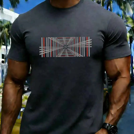 Summer men's 100% pure cotton casual fashionable loose retro compass mountain pattern printed round neck short sleeved T-shirt