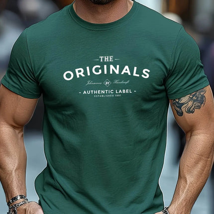 100% pure cotton men's loose T-shirt breathable casual fashion letter pattern printed short sleeved round neck top