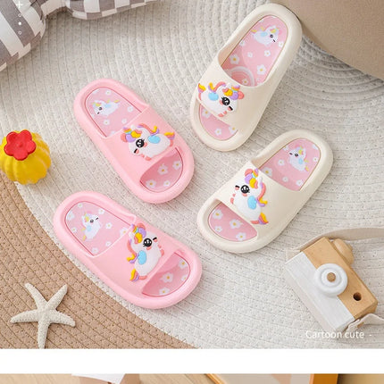Summer Cartoon Children's Slippers Girl Unicorn Slipper Kids Cute Indoor Home Bathroom Shoes Boy Dinosaur Flip Flops Einhorn