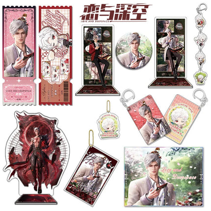 Love and Deepspace Sylus Acrylic Stand Keychain Brooch Figure Caleb Keyring Badge Flowing Sand Ticket Root Bookmark Desk Decor