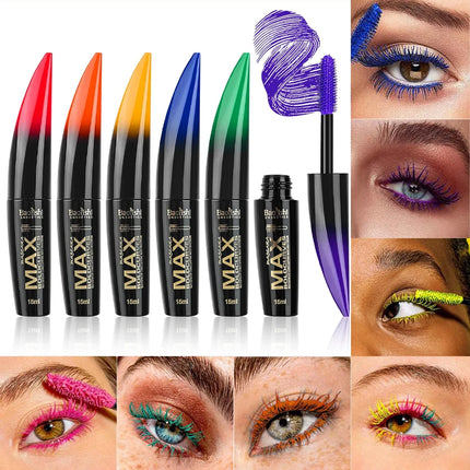 6 pcs colored mascara waterproof, dense curl, not easy to smudge eyeliner, blue, orange, yellow, pink, green, purple