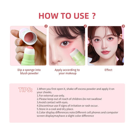 Soft Fog Blush Stick Face Blusher Patting Powder Blusher for Cheeks Cute Korean Style Waterproof Blush Sponge Brush Head 3Colors
