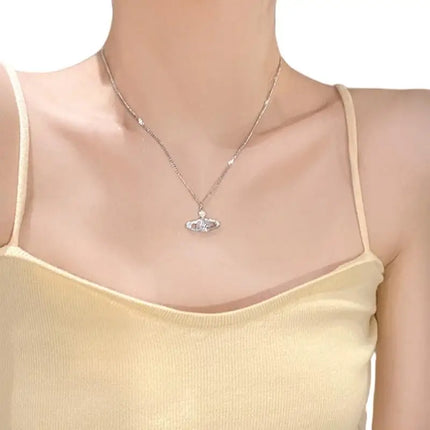 Sparkling Planet Pendant Necklace Simple Necklace Date Jewelry Alloy Texture 964A