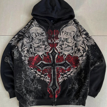 Explosions Y2K Hooded sweater Men American Retro Hip-Hop Street Graffiti Unisex Zipper Hoodie Fashion Printed Pattern Sweatshirt