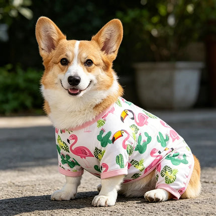 Cooling Summer Pet Dog Vest Cartoon Flamingo Cactus Dog Four Legged Pajamas Fashion Pet Clothes Soft and Comfortable Pet Apparel