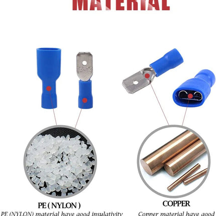 100pcs 50pairs 6.3mm 16 14AWG Female Male Electrical Wiring Connector Insulated Crimp Terminal Spade Blue