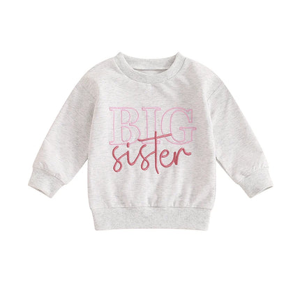 2024-05-27 Lioraitiin Girls Boys Sweatshirts Sister Brother Matching Clothes Letter Embroidery Crew Neck Long Sleeve Pullovers