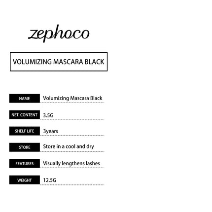 Zephoco Waterproof Mascara Gel Lengthening Natural Curl Smudge Proof No Clumps Long Lasting Thin Brush Volumizing Mascara Black