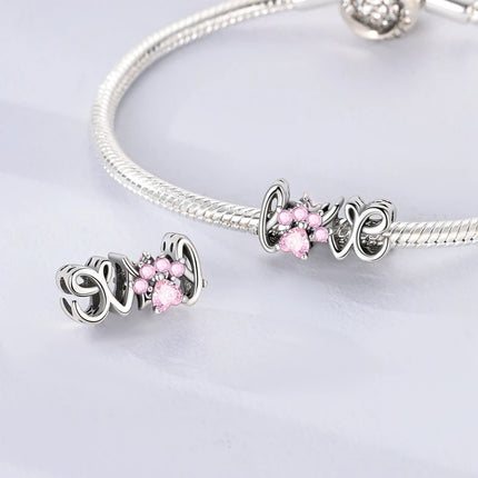 Original 925 Sterling Silver Charm Beads Love Heart Family Charms Pendant Fit Bracelet Charm Women DIY Jewelry Gift