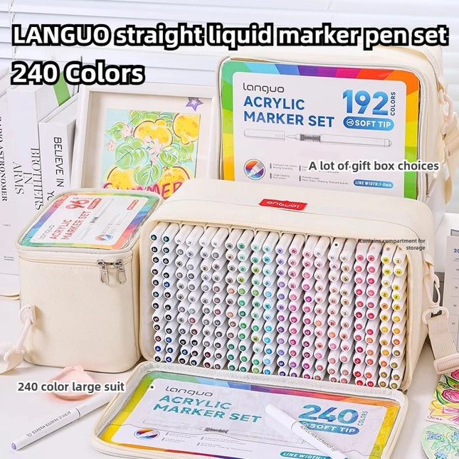 LANGUO 240/9 Colors Acrylic Color Markers Direct Liquid Paint Marker Pen DIY Drawing with Storage Box School Supplies Stationery