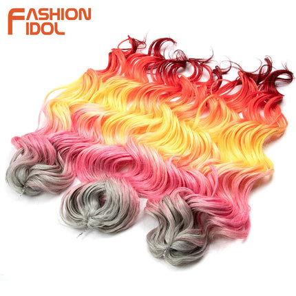 FASHION IDOL 24inch 300g Deep Wavy Crochet Hair Synthetic Twist Curly Hair Crochet Braids Ombre Rainbow Braiding Hair Extensions