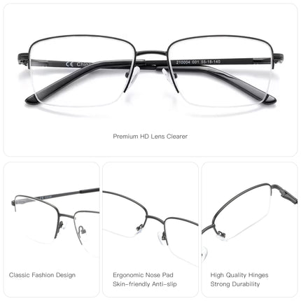 ZENOTTIC Half Rim Prescription Glasses Men Business Optical Spectacles Anti Blue Rays Photochromic Myopia Progressive Eyeglasses