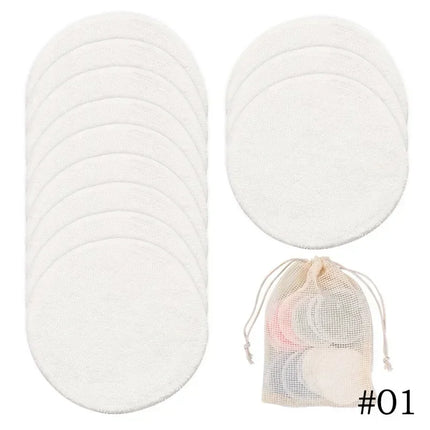 Reusable Bamboo Fiber Makeup Remover Pads 12pcs/Pack Washable Rounds Cleansing Facial Cotton Make Up Removal Pads Tool