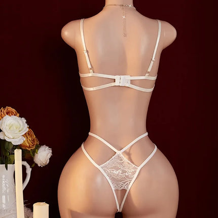 White Lace Sexy Lingerie Women Hollow Out Crotchless Underwear Bodysuit Erotic Costumes